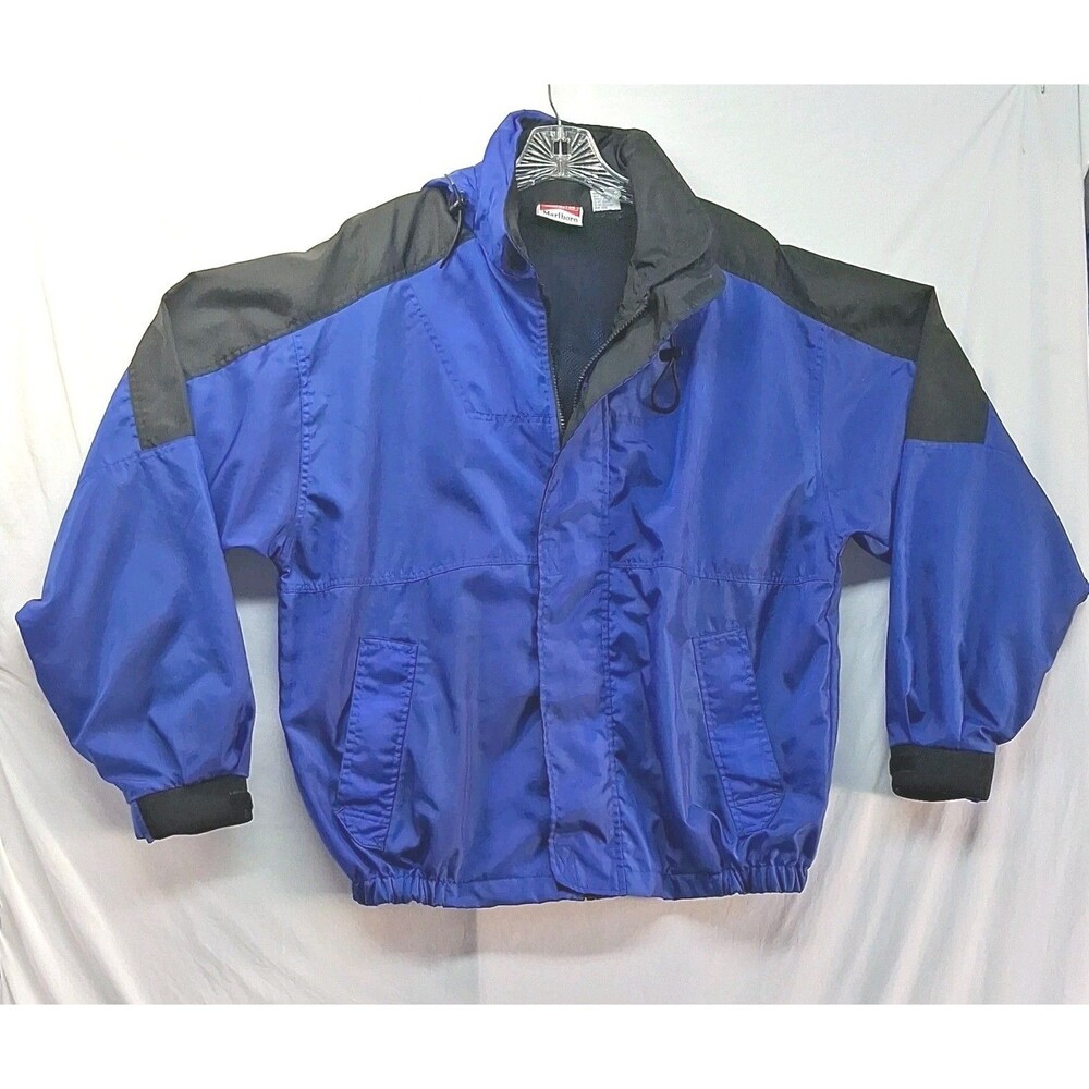 Marlboro Unlimited Colorblock Hooded Lined Nylon Windbreaker Jacket Blue Mens M